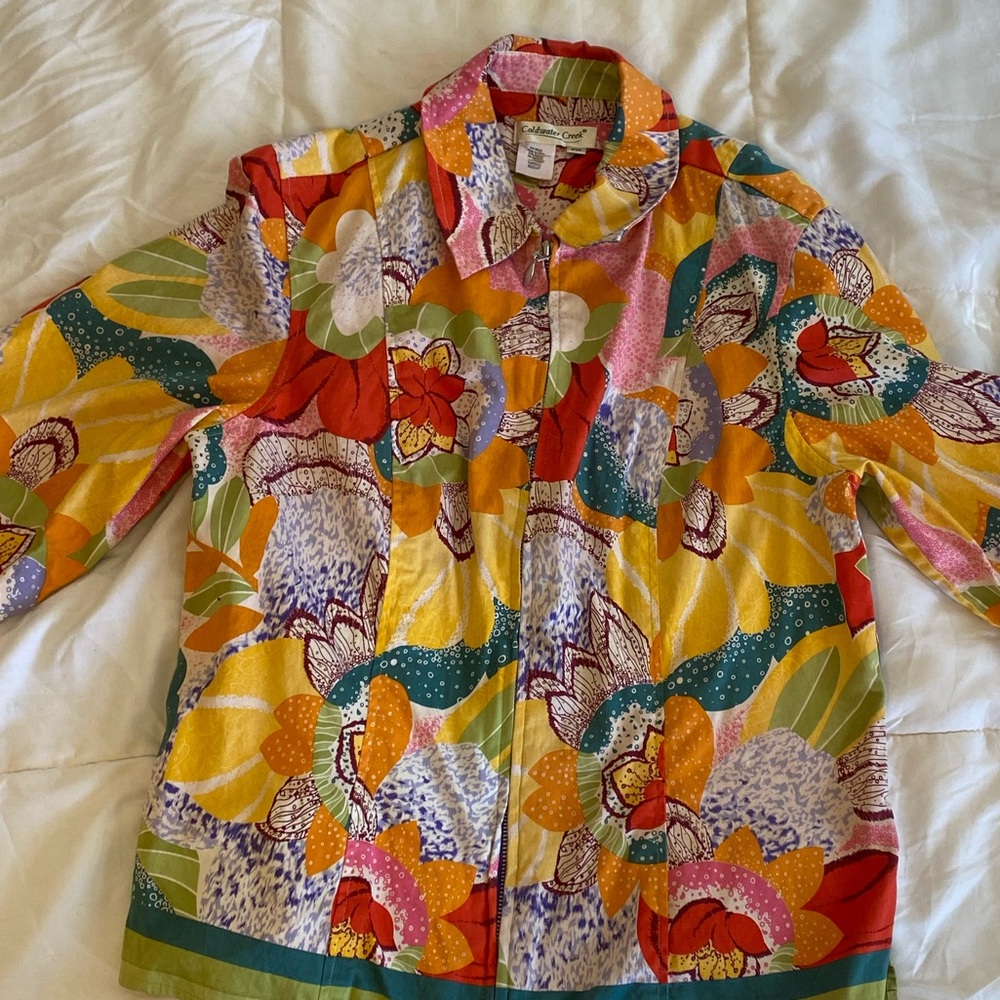 Funky floral zip up lightweight jacket